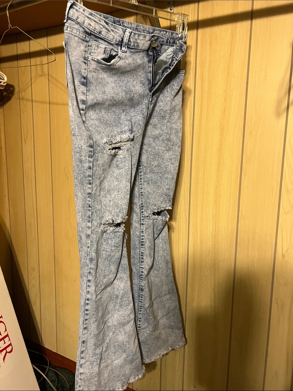 Women’s Light Wash Distressed Flare Jeans - Light Blue